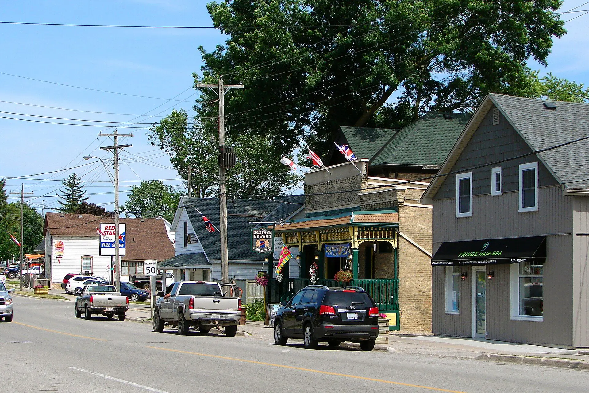 Brick storefronts along the main street of Ilderton