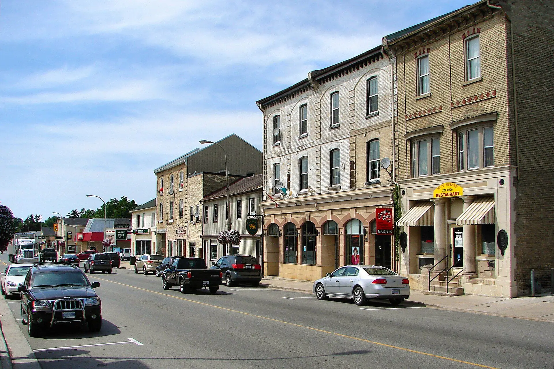 Brick storefronts on Main Street in Lucan
