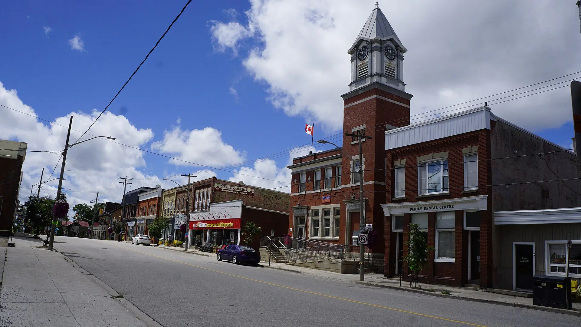 The main street of Milverton on a summer day