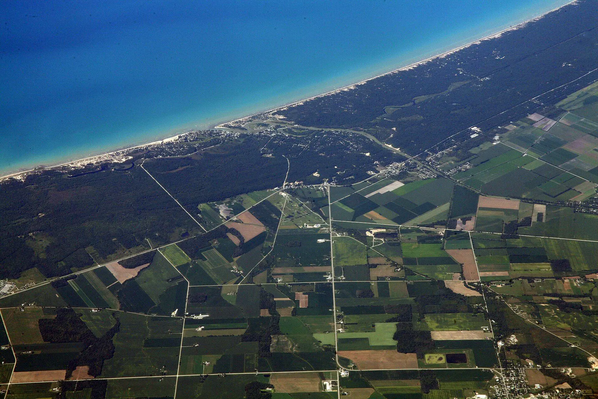 Aerial view of the Lake Huron shore at Port Franks and Pinery Provincial Park