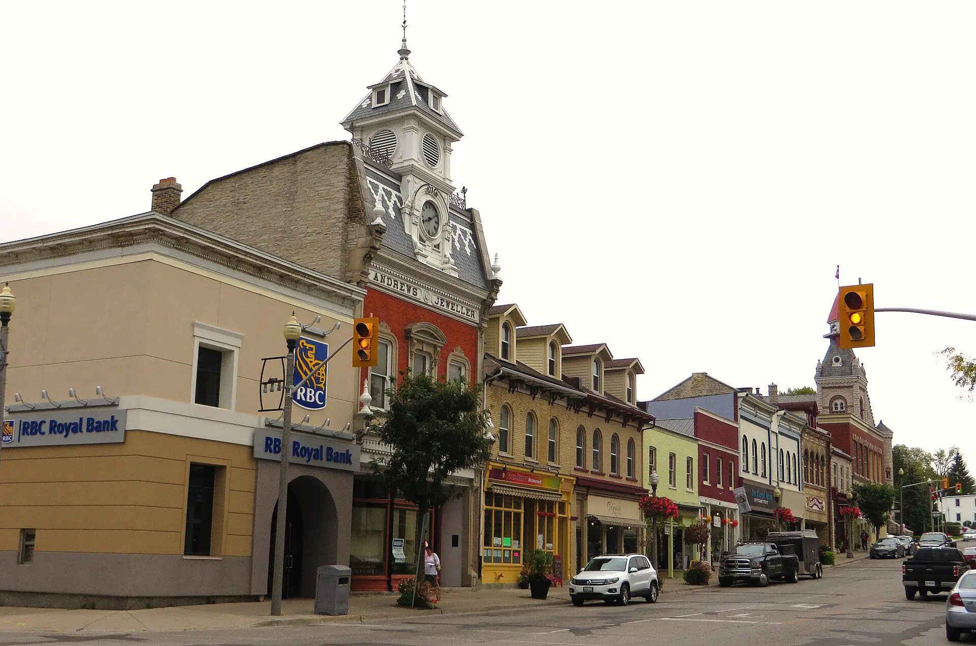 Limestone storefronts along Queen Street in St. Marys