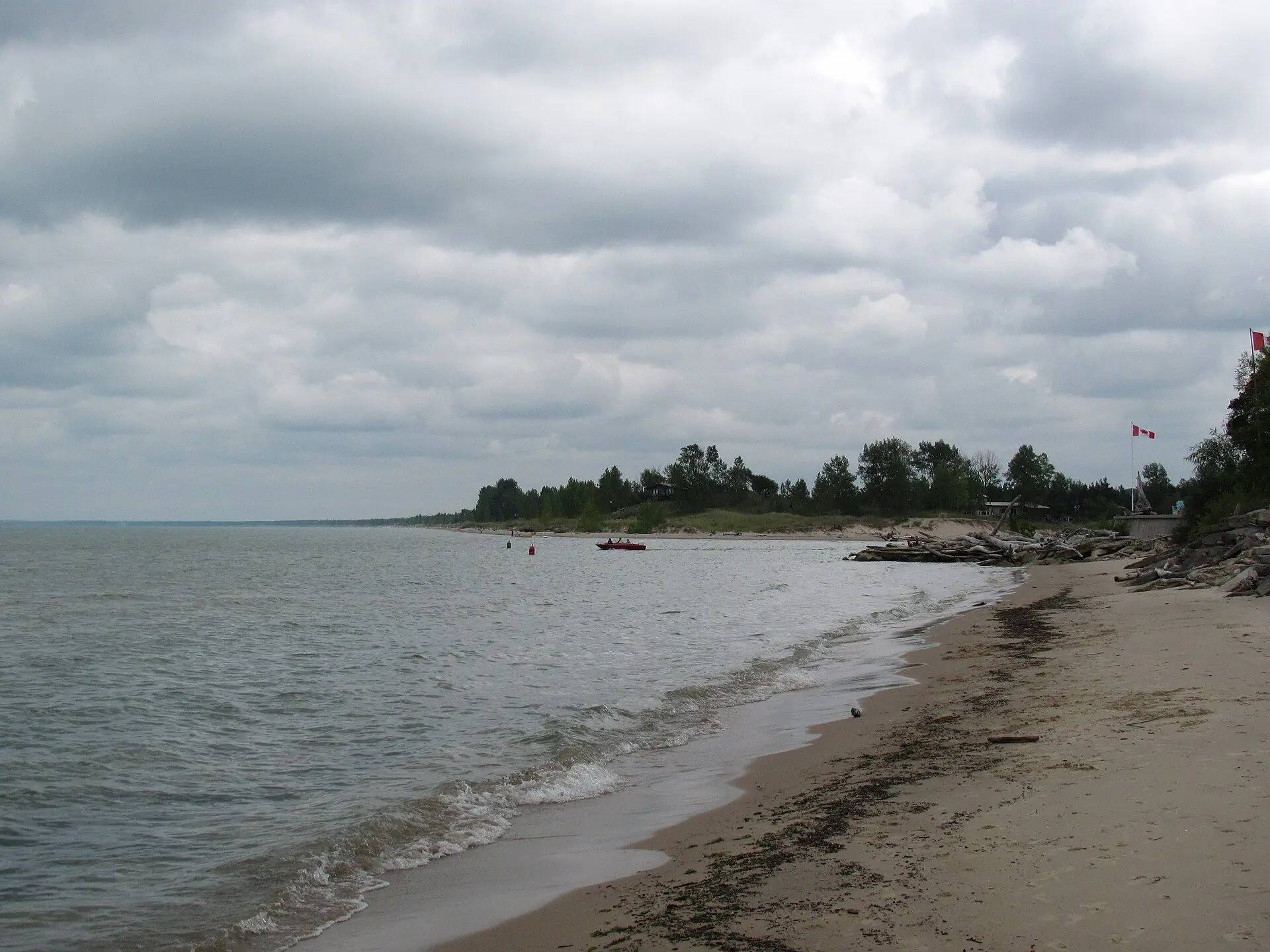 The mouth of the Ausable River meeting Lake Huron at Port Franks