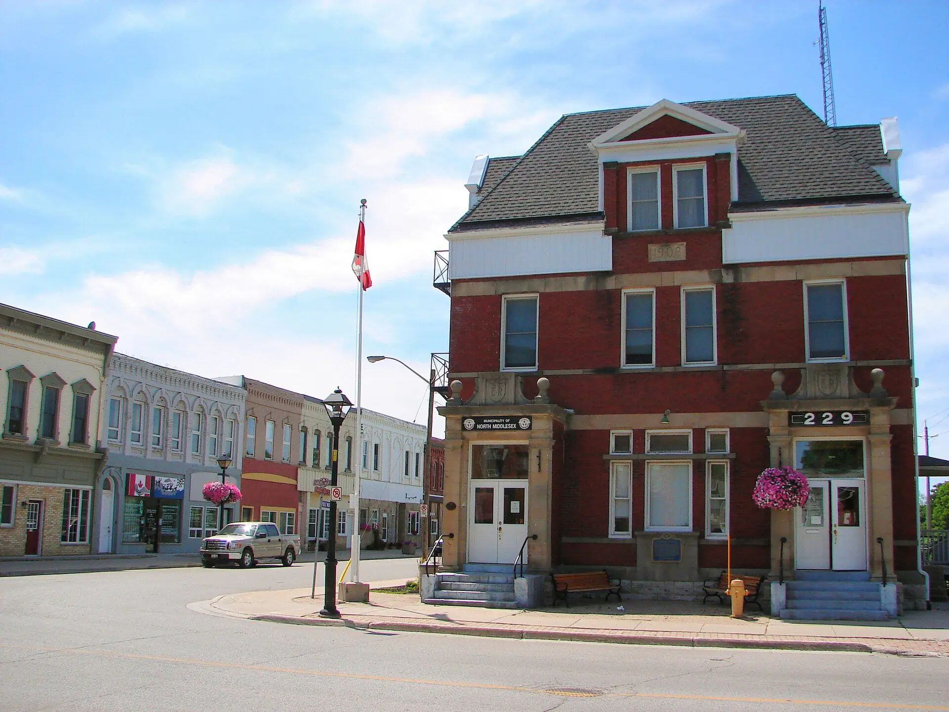 The red-brick North Middlesex municipal building in Parkhill